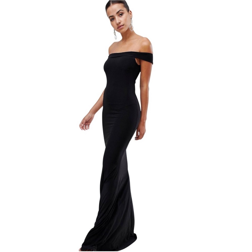 Club L black Fishtail Maxi Shoulder Prom Formal